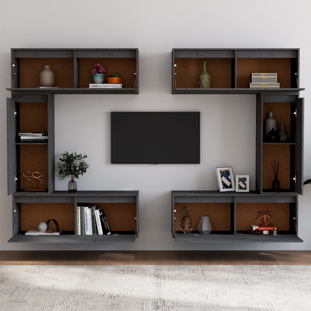 vidaXL Tv-meubelen 6 st massief grenenhout grijs