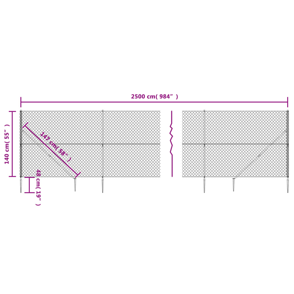 vidaXL Gaashek met grondankers 1,4x25 m antracietkleurig