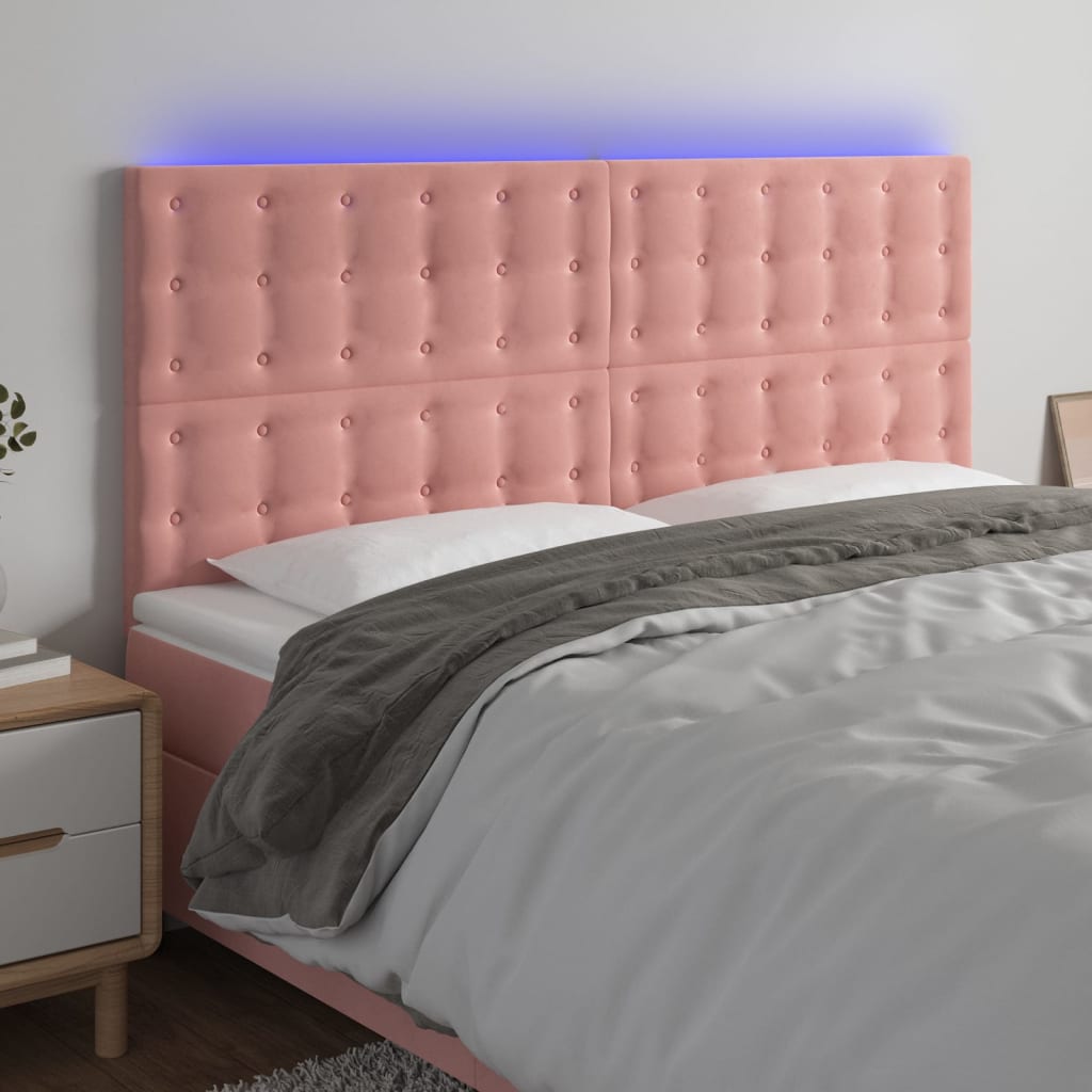 vidaXL Hoofdbord LED 200x5x118/128 cm fluweel roze
