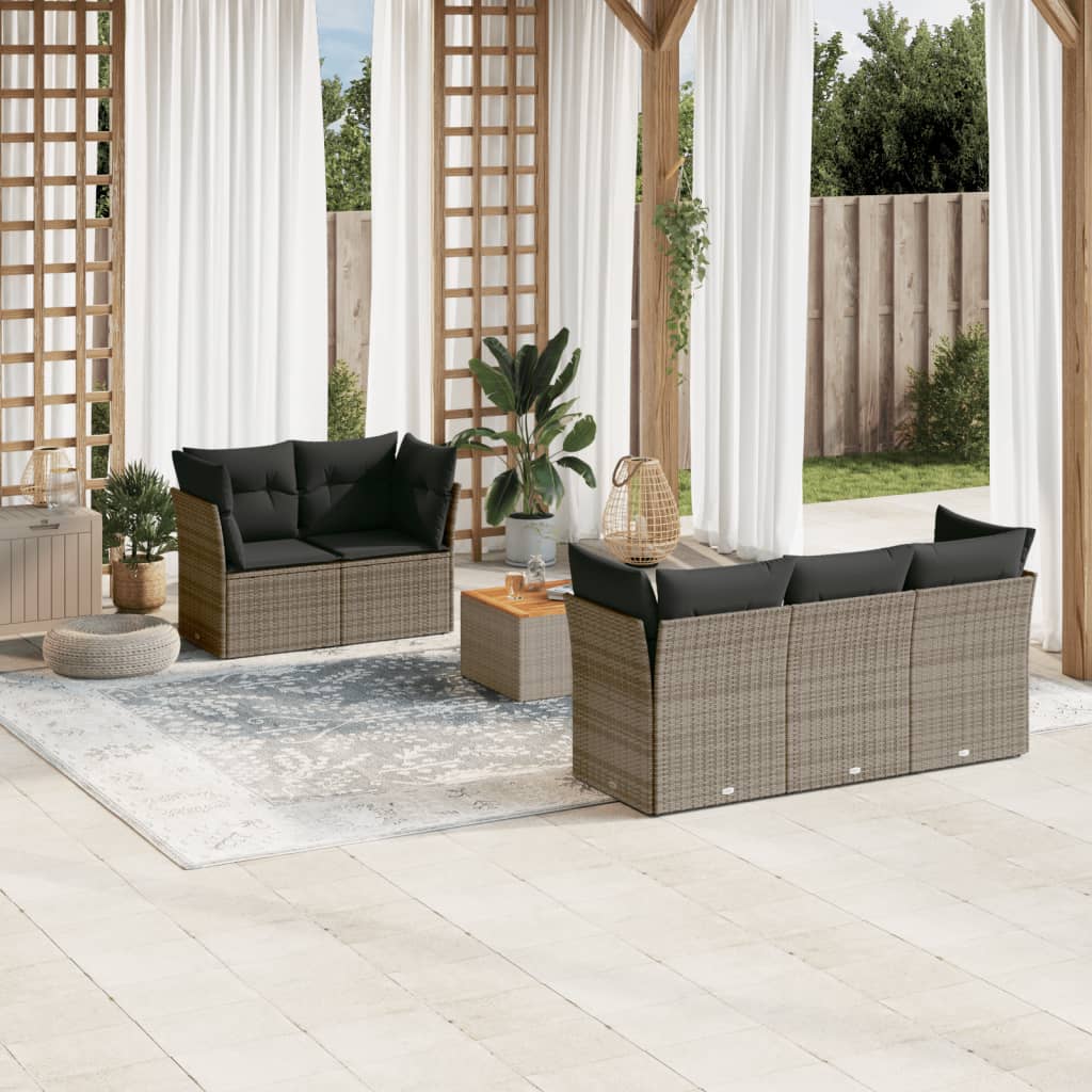 vidaXL 6-delige Loungeset met kussens poly rattan grijs