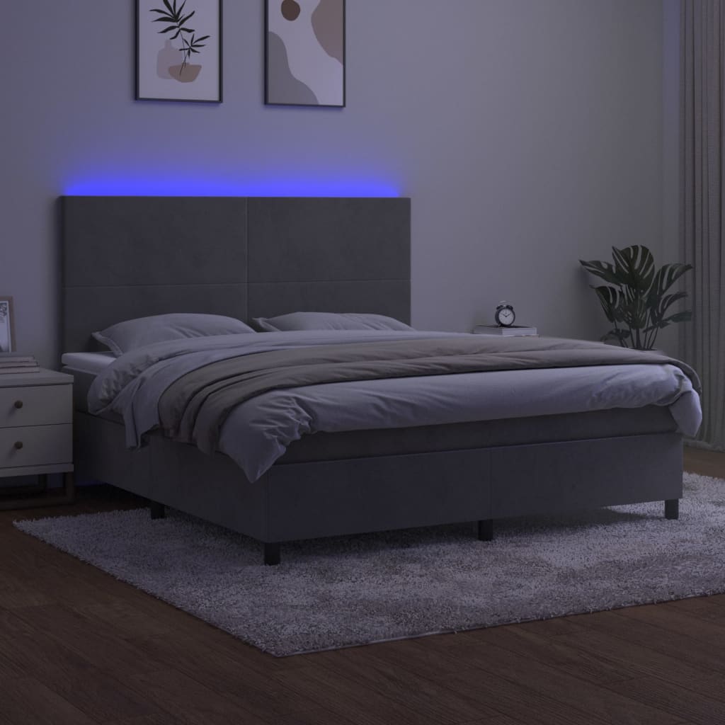 vidaXL Boxspring met matras en LED fluweel lichtgrijs 160x200 cm