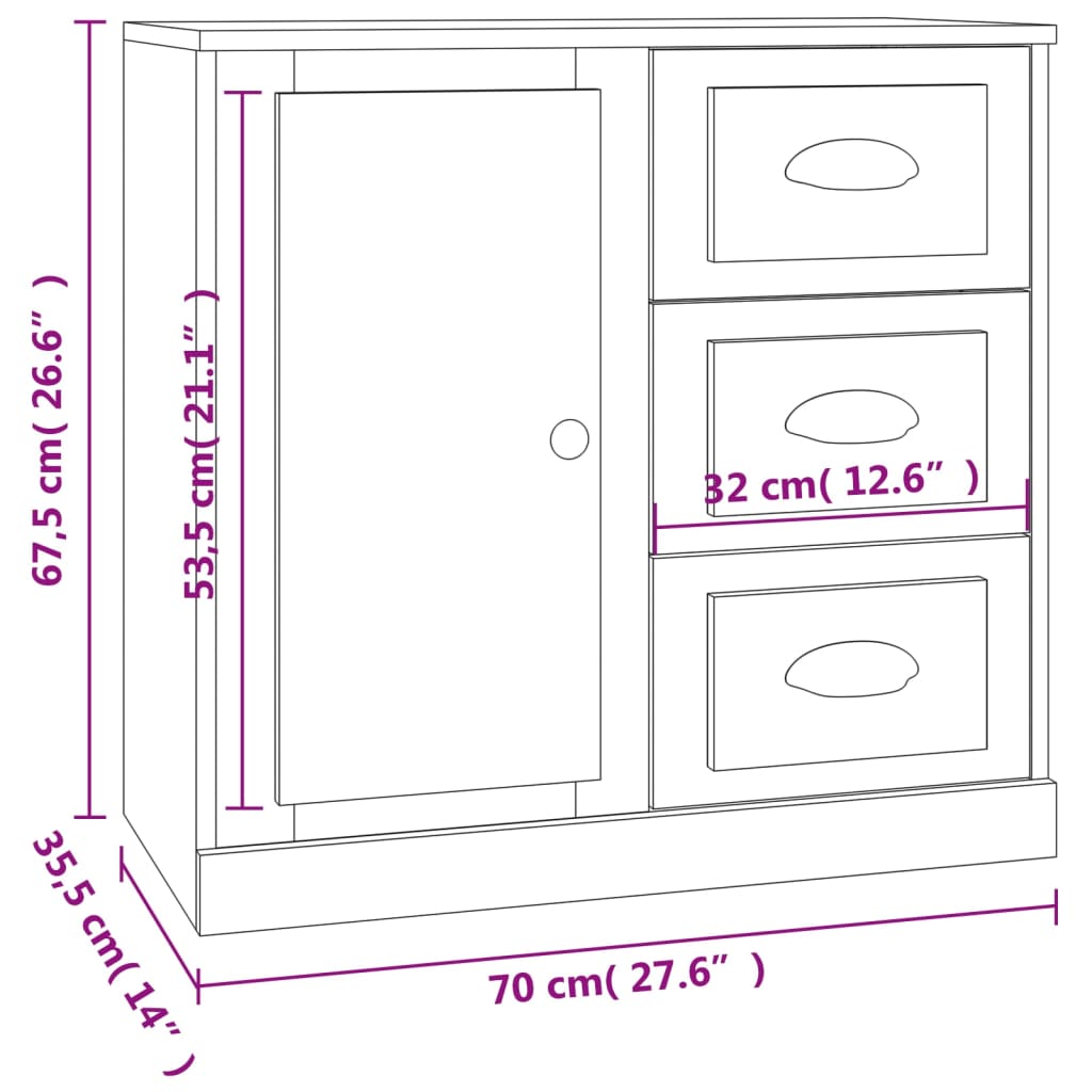 vidaXL Dressoir 70x35x67,5 cm bewerkt hout hoogglans wit