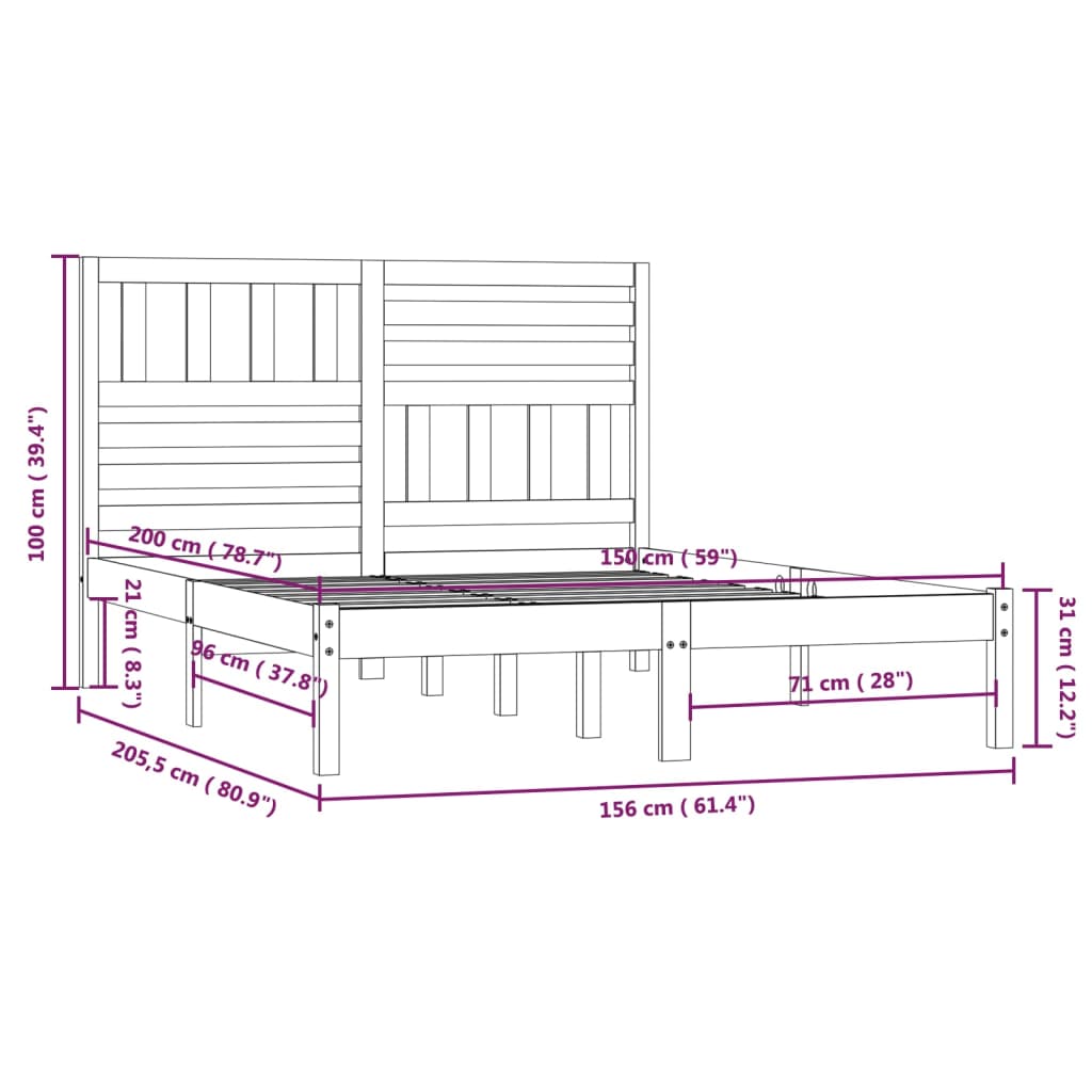 vidaXL Bedframe grenenhout honingbruin 150x200 cm