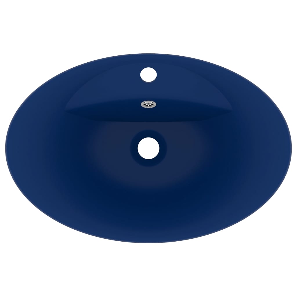 vidaXL Wastafel met overloop ovaal 58,5x39 cm keramiek mat donkerblauw