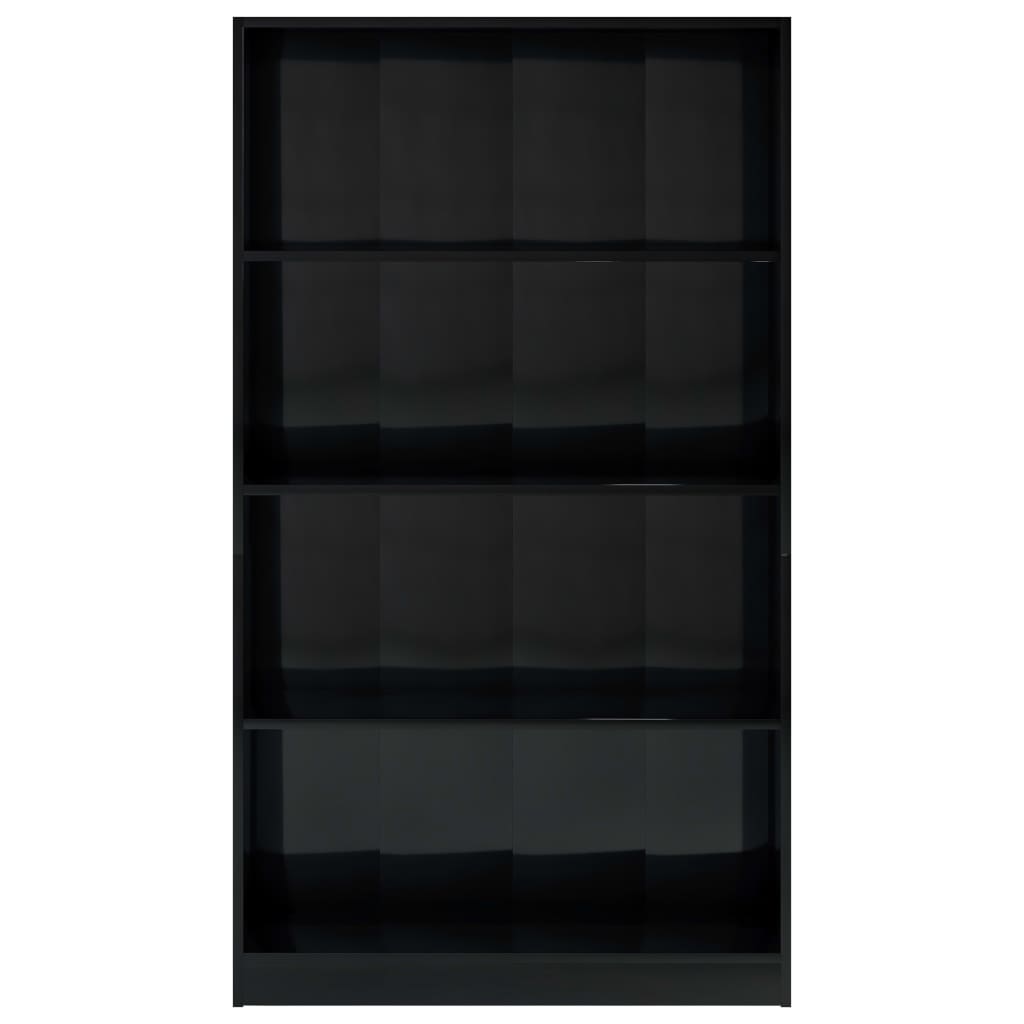 vidaXL Boekenkast 4 schappen 80x24x142 cm bewerkt hout hoogglans zwart