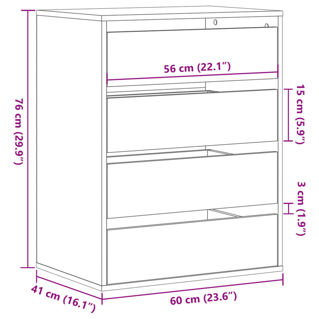 vidaXL Ladekast 60x41x76 cm bewerkt hout betongrijs