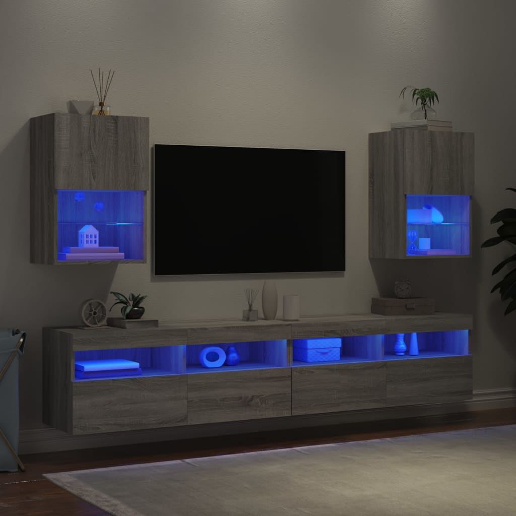 vidaXL Tv-meubels met LED-verlichting 2 st 40,5x30x60 cm grijs sonoma