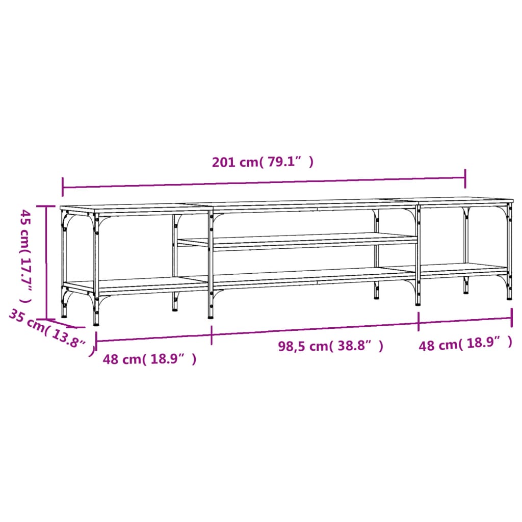 vidaXL Tv-meubel 201x35x45 cm bewerkt hout en ijzer gerookt eikenkleur