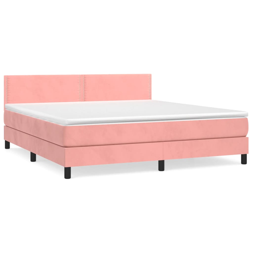 vidaXL Boxspring met matras fluweel roze 180x200 cm