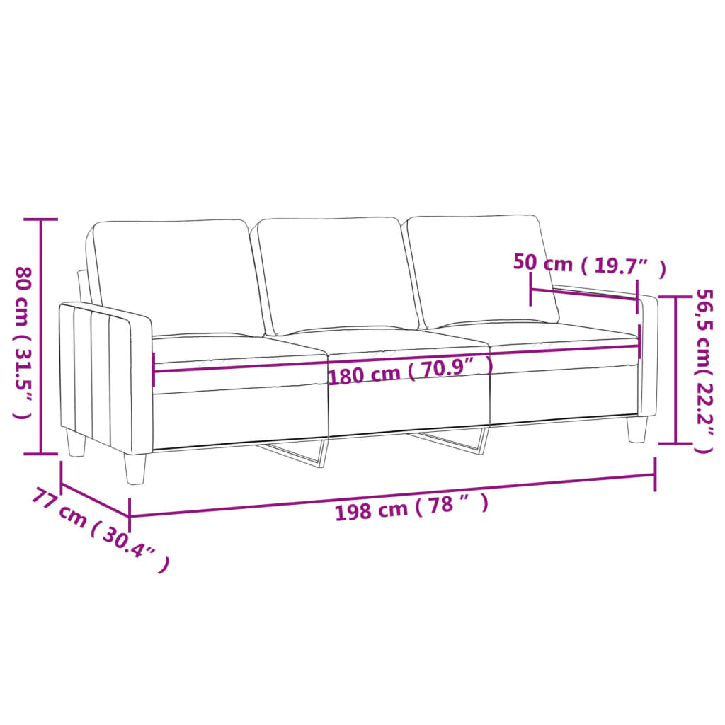 vidaXL Driezitsbank 180 cm fluweel crèmekleurig