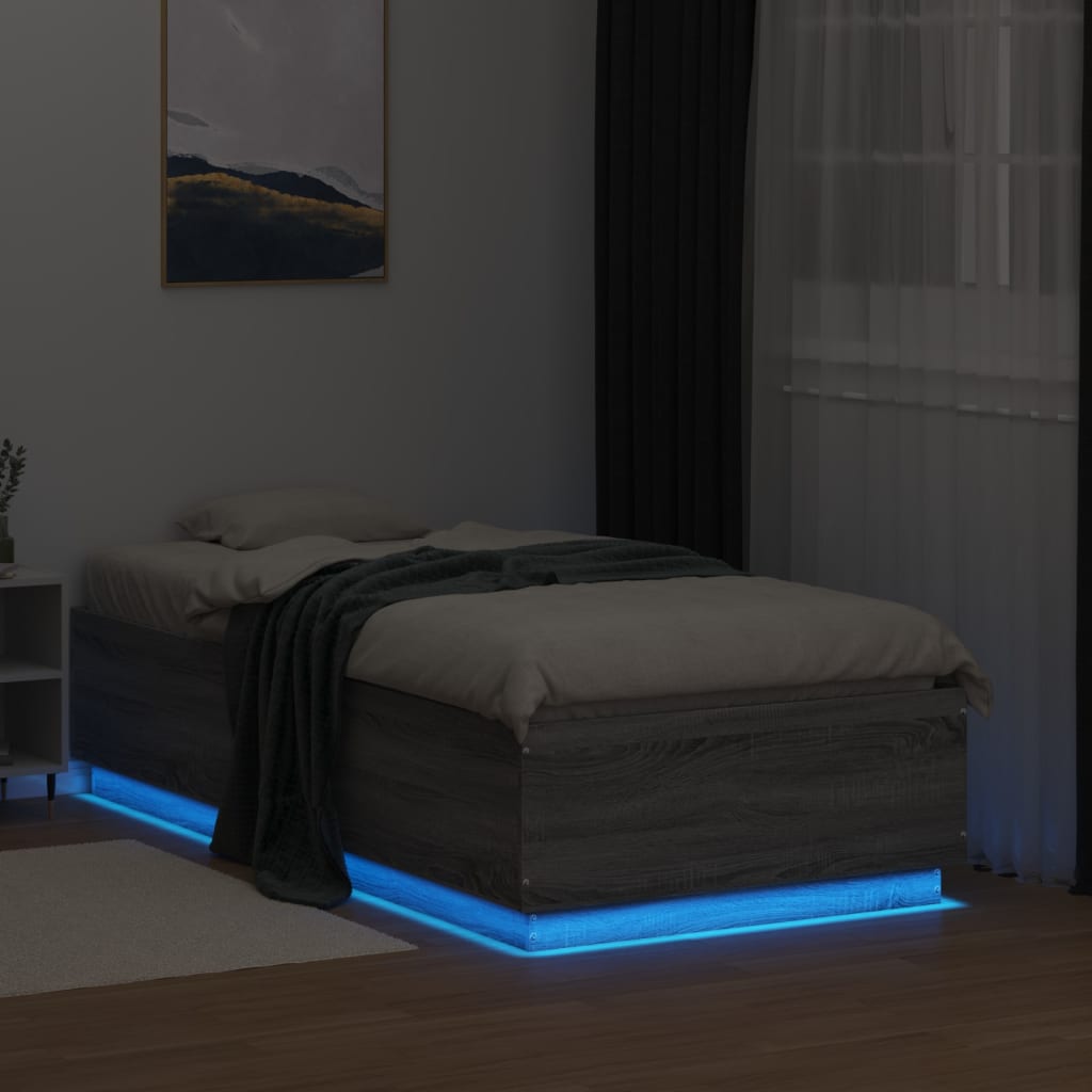 vidaXL Bedframe met LED-verlichting bewerkt hout grijs sonoma 75x190cm