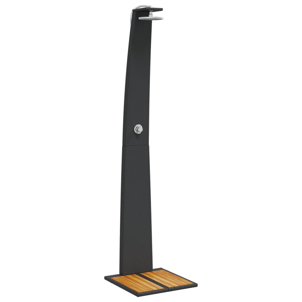 Douche d'extérieur noir 100x100x241,5 cm poly rotin bois acacia