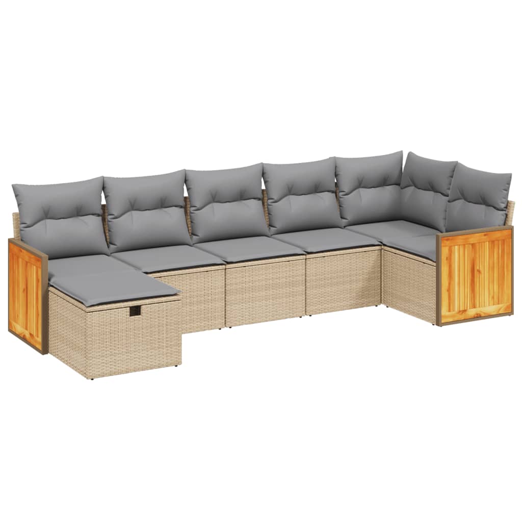 vidaXL 7-delige Loungeset met kussens poly rattan gemengd beige