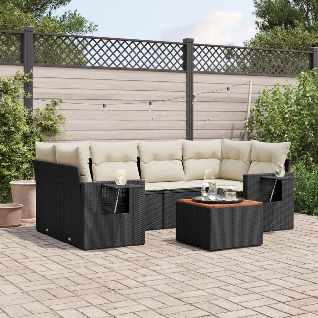 vidaXL 7-delige Loungeset met kussens poly rattan zwart