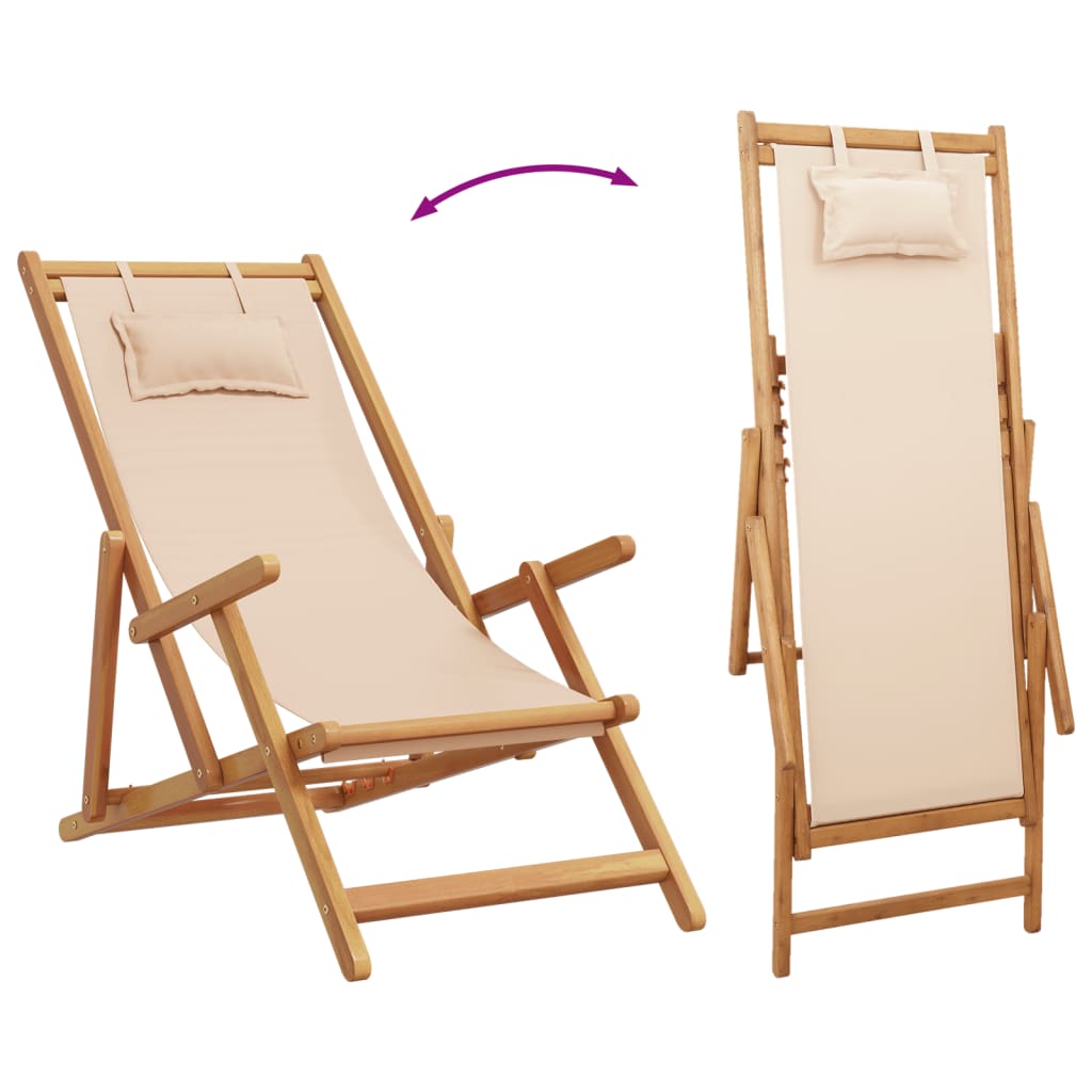 vidaXL Strandstroelen 2 st inklapbaar stof en massief hout beige