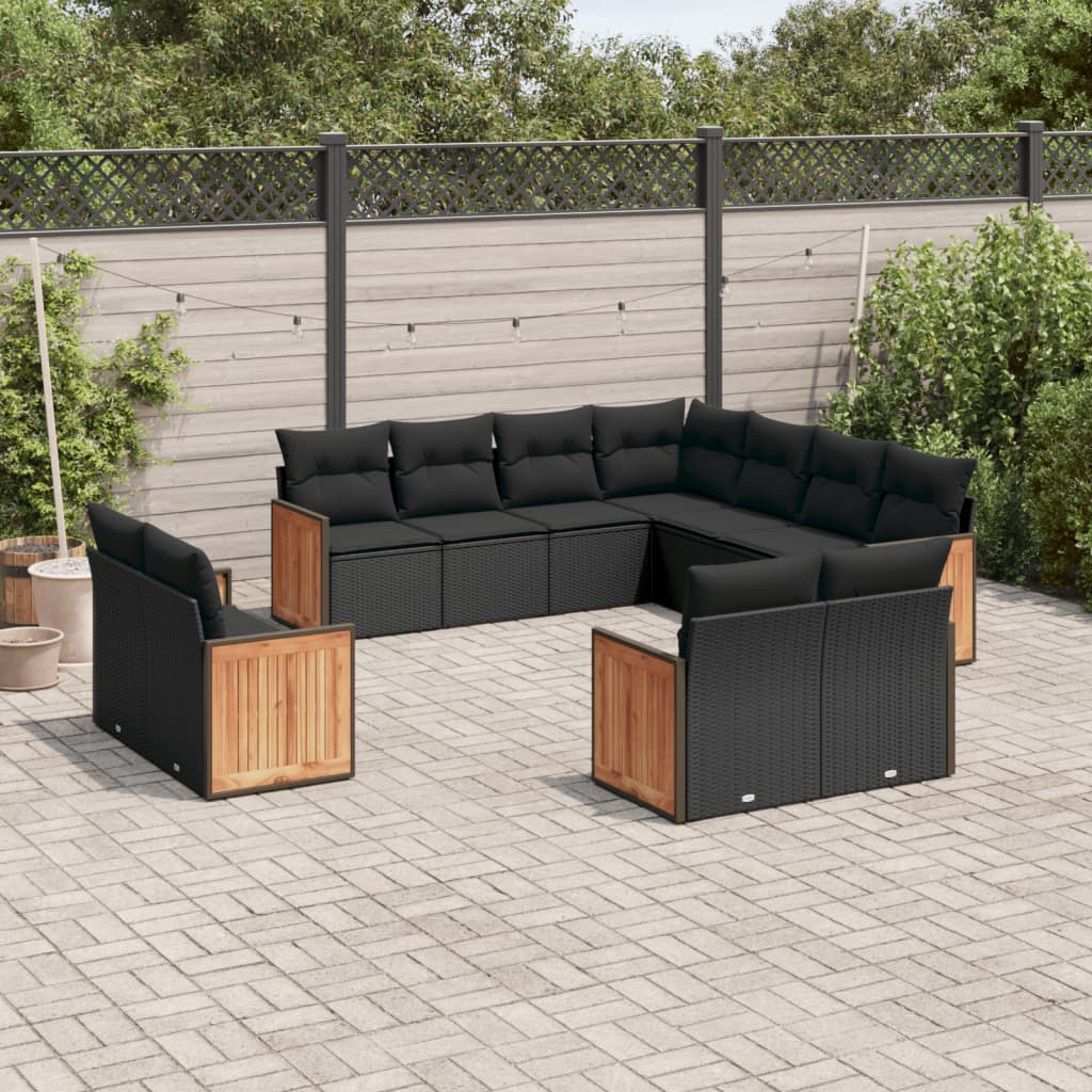 vidaXL 11-delige Loungeset met kussens poly rattan zwart