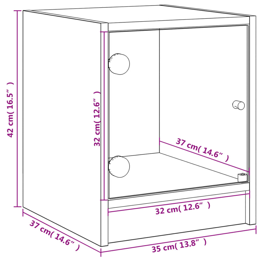 vidaXL Nachtkastjes met glazen deuren 2 st 35x37x42 cm grijs sonoma