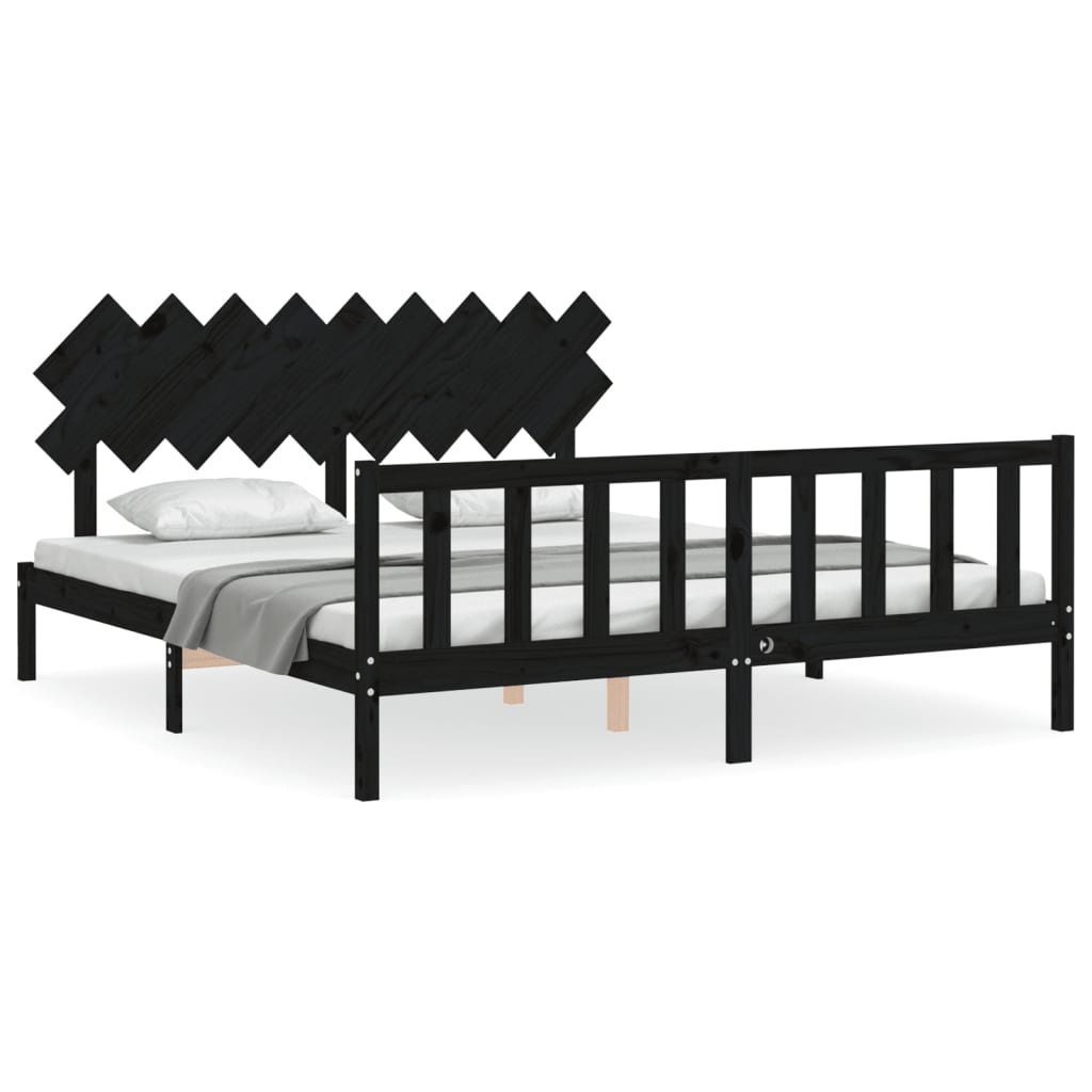 vidaXL Bedframe met hoofdbord massief hout zwart 160x200 cm