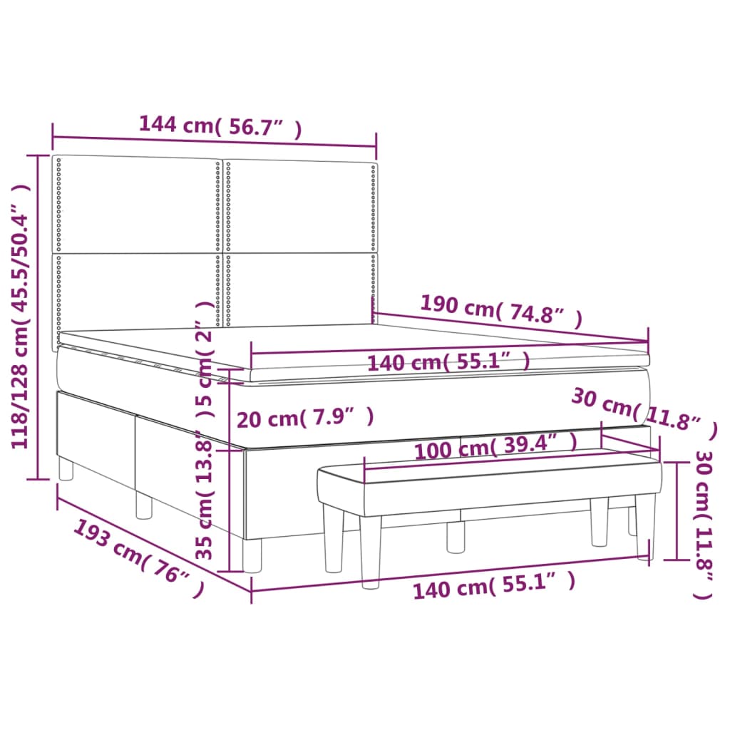 vidaXL Boxspring met matras kunstleer cappuccinokleurig 140x190 cm