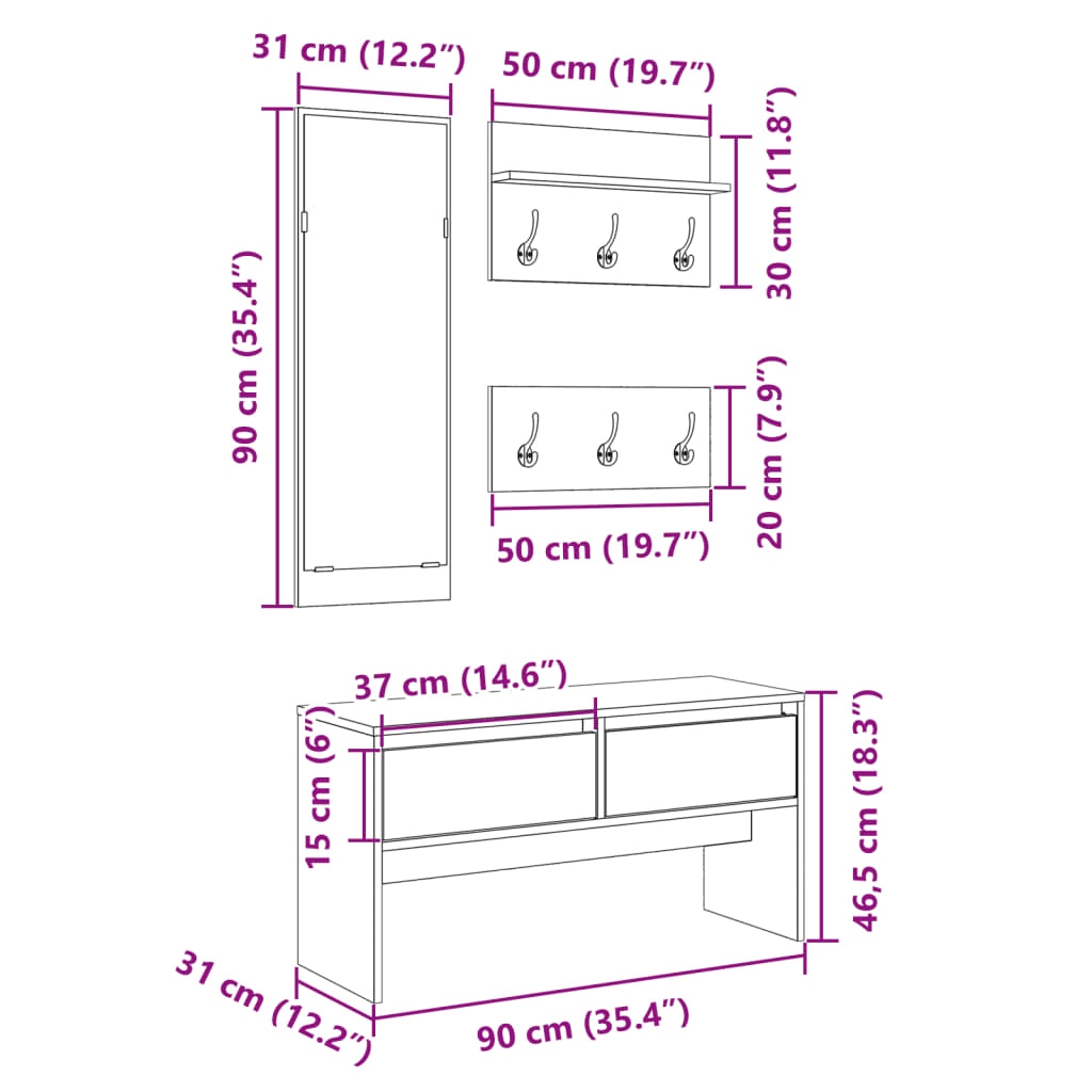 vidaXL 4-delige Halmeubelset bewerkt hout wit