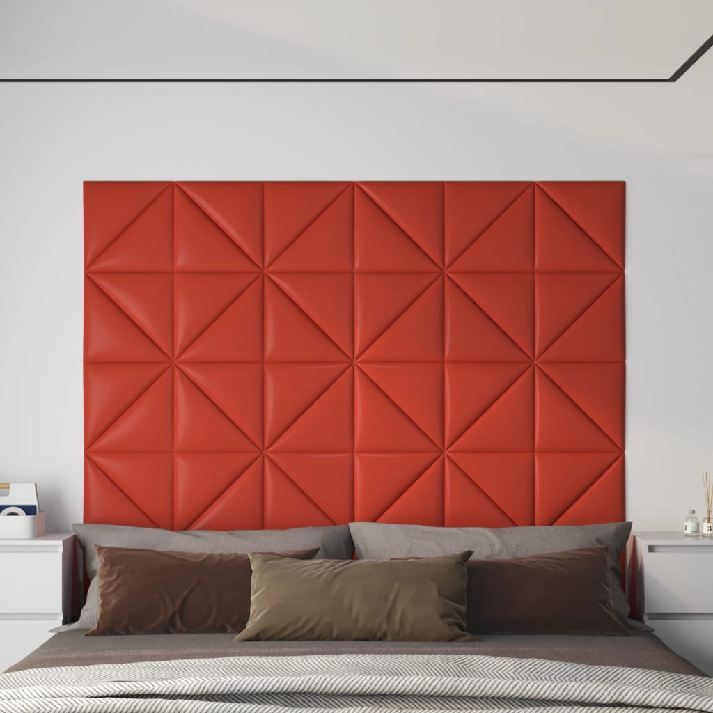 vidaXL Wandpanelen 12 st 0,54 m² 30x30 cm kunstleer rood