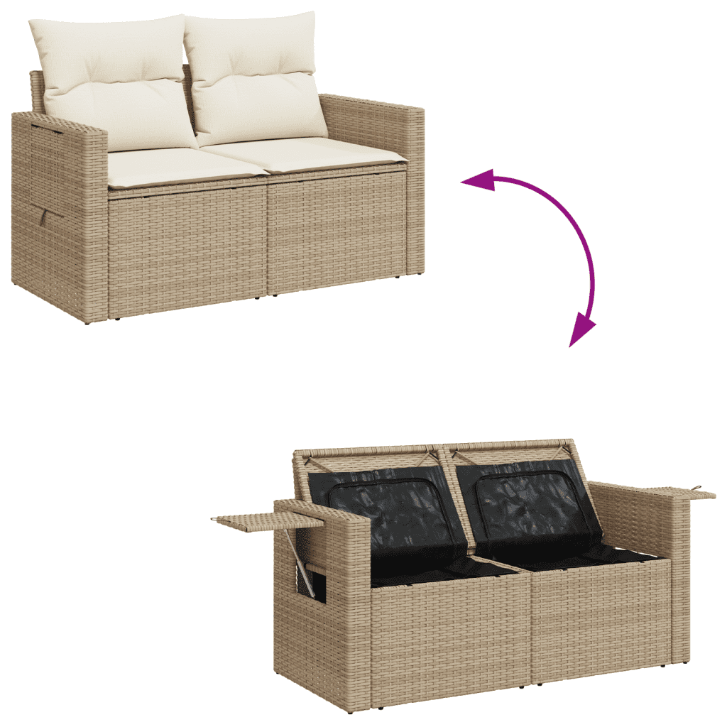 vidaXL 7-delige Loungeset met kussens poly rattan beige