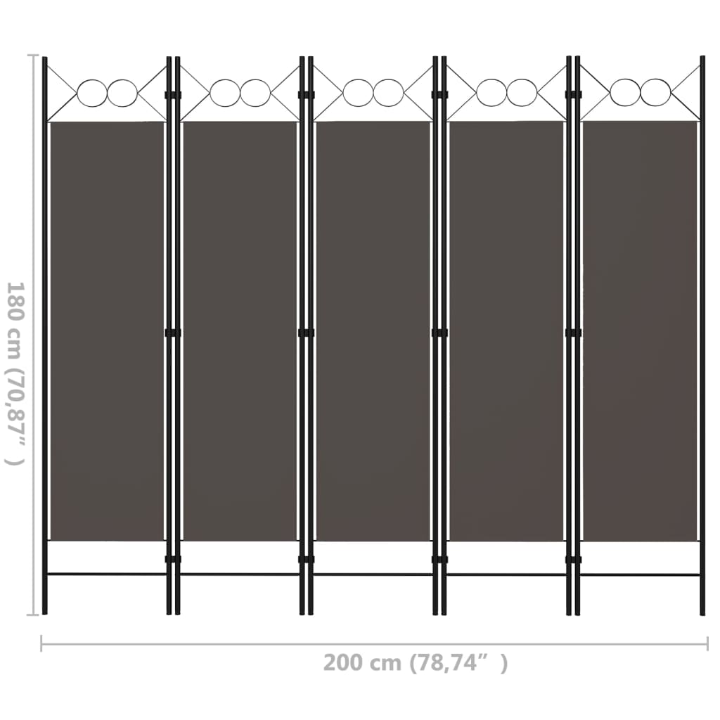 vidaXL Kamerscherm met 5 panelen 200x180 cm antraciet