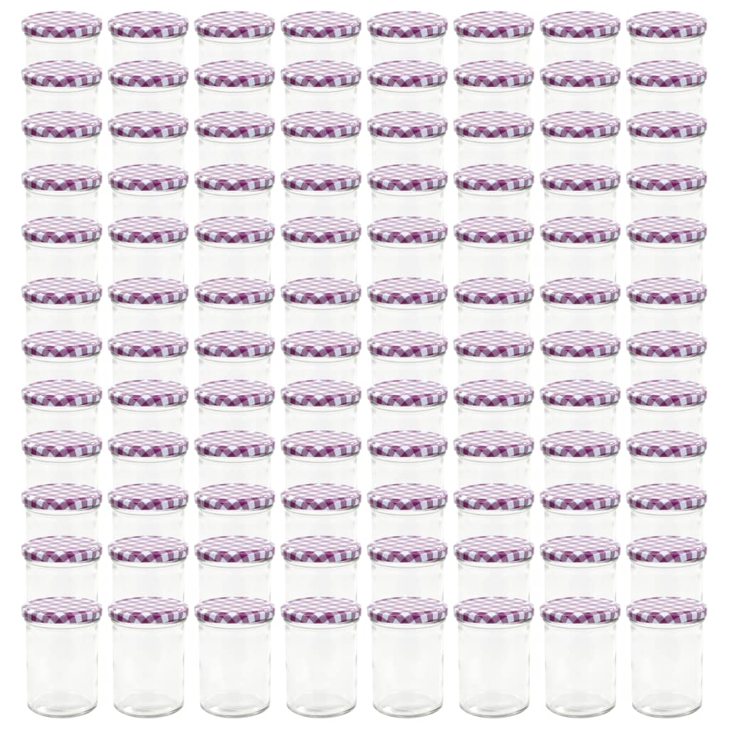 vidaXL Jampotten met wit met paarse deksels 96 st 400 ml glas