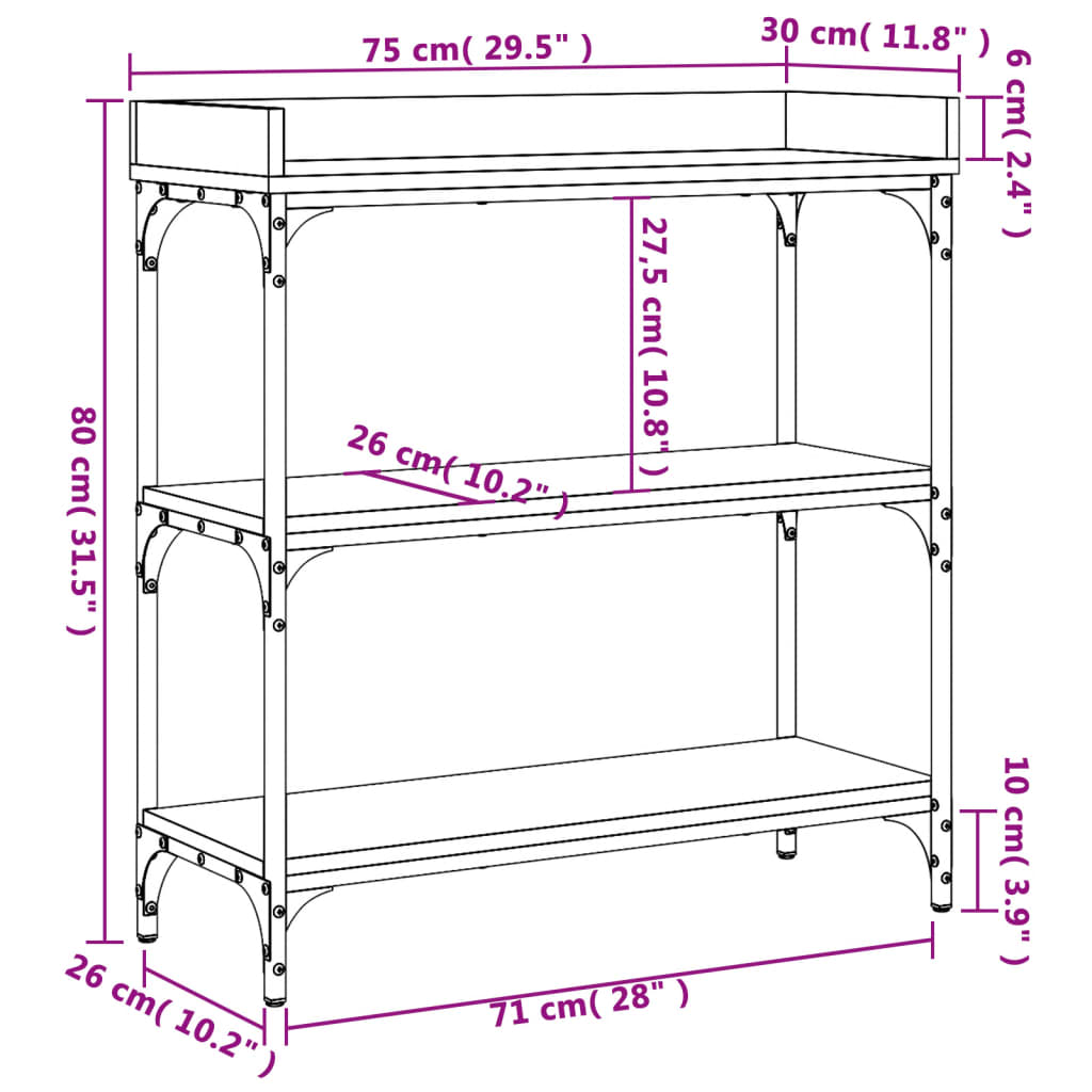 vidaXL Wandtafel met schappen 75x30x80 cm bruin eikenkleur