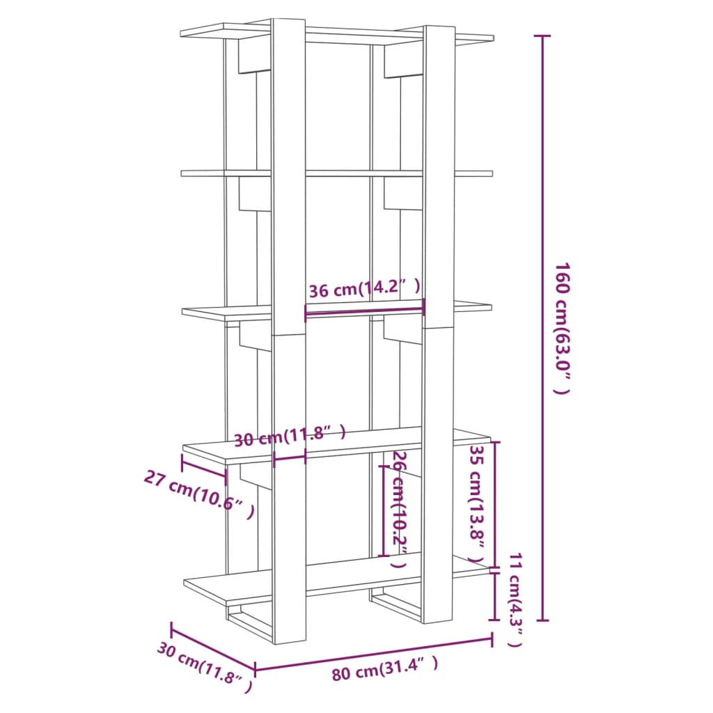 vidaXL Boekenkast/kamerscherm 80x30x160 cm bewerkt hout sonoma eiken