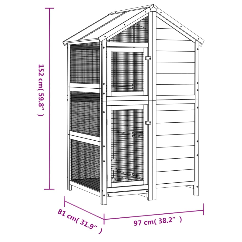 vidaXL Volière 97x81x152 cm massief grenenhout grijs