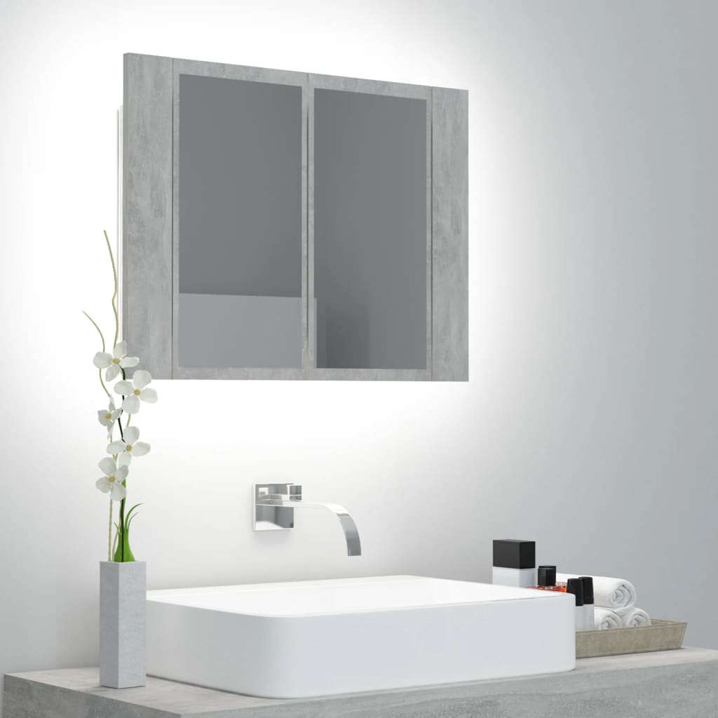vidaXL Badkamerkast met spiegel en LED 60x12x45 cm acryl betongrijs