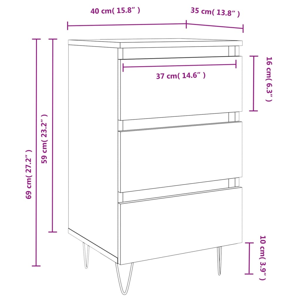 vidaXL Nachtkastjes 2 st 40x35x69 cm bewerkt hout bruin eikenkleur