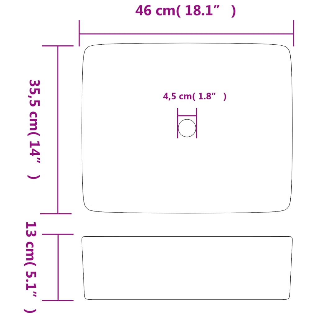 vidaXL Opzetwasbak rechthoekig 46x35,5x13 cm keramiek meerkleurig