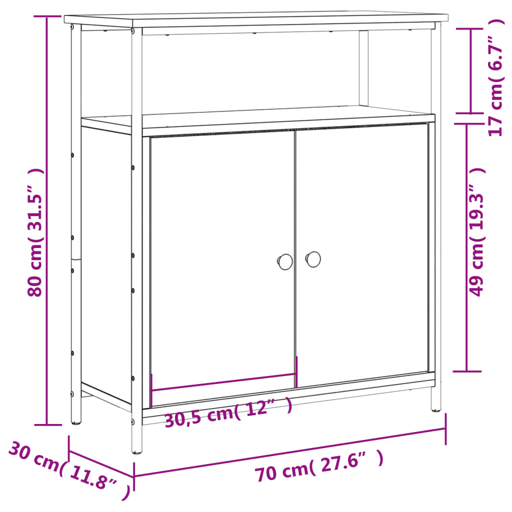 vidaXL Dressoir 70x30x80 cm bewerkt hout gerookt eikenkleurig