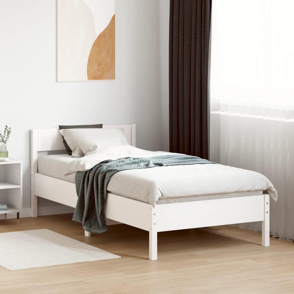 vidaXL Bedframe met hoofdeinde 100x200 cm massief grenenhout wit