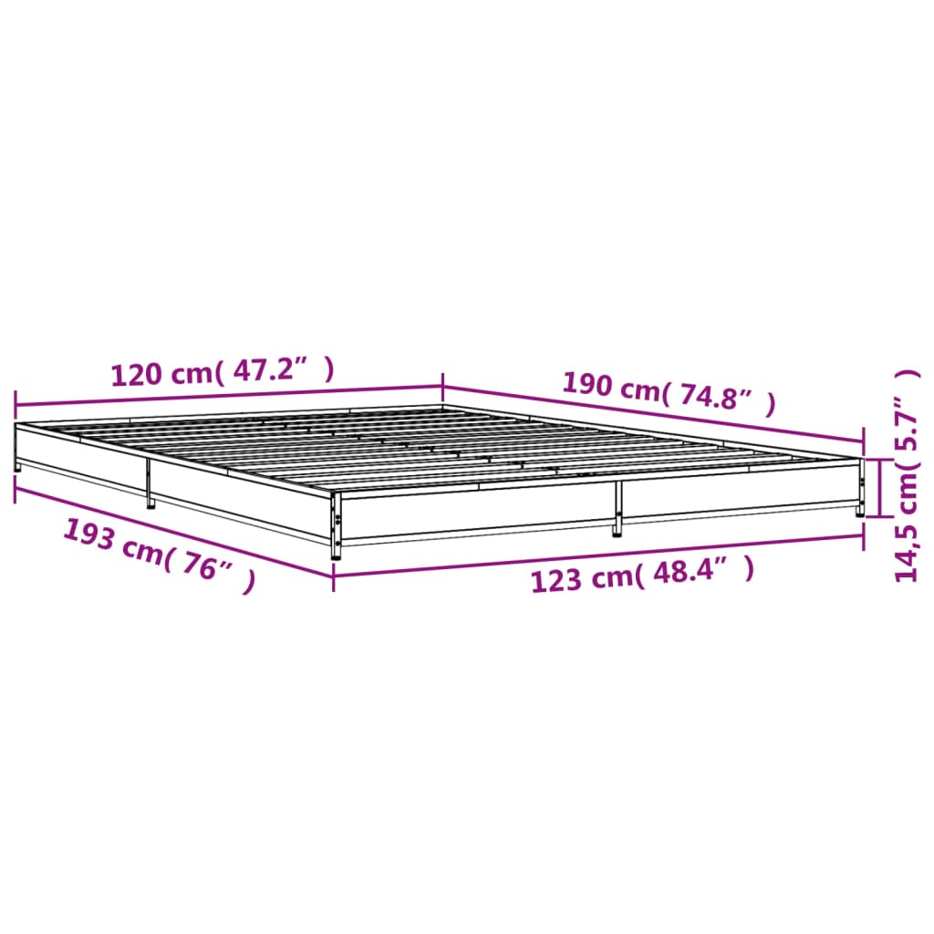 vidaXL Bedframe bewerkt hout metaal sonoma eikenkleurig 120x190 cm