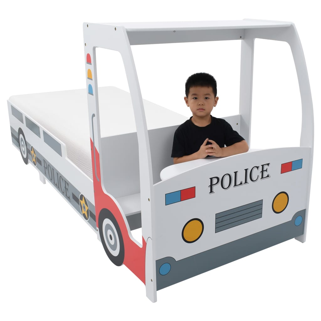 vidaXL Kinderbed politieauto met traagschuim matras 90x200 cm