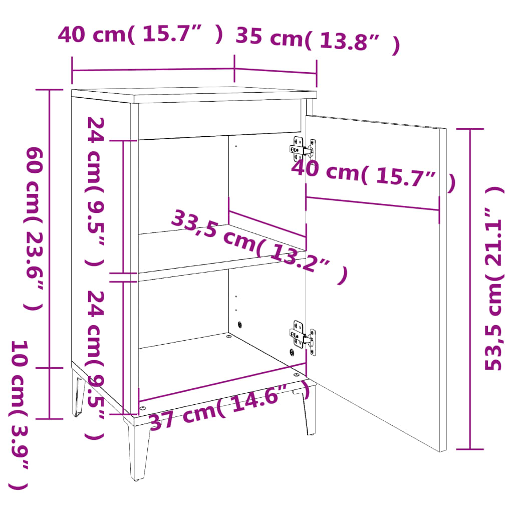 vidaXL Nachtkastjes 2 st 40x35x70 cm bewerkt hout hoogglans wit