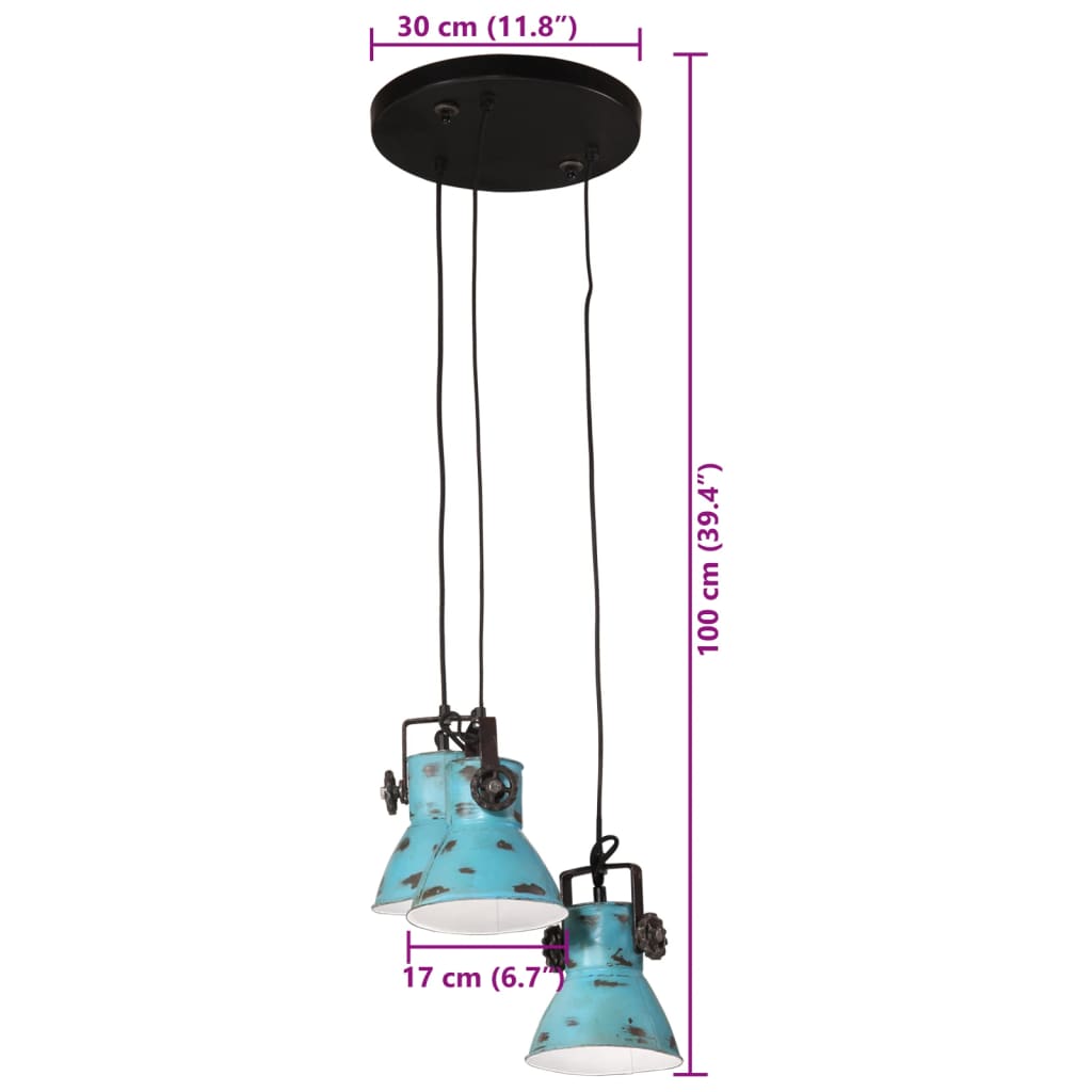 vidaXL Hanglamp 25 W E27 30x30x100 cm verweerd blauw