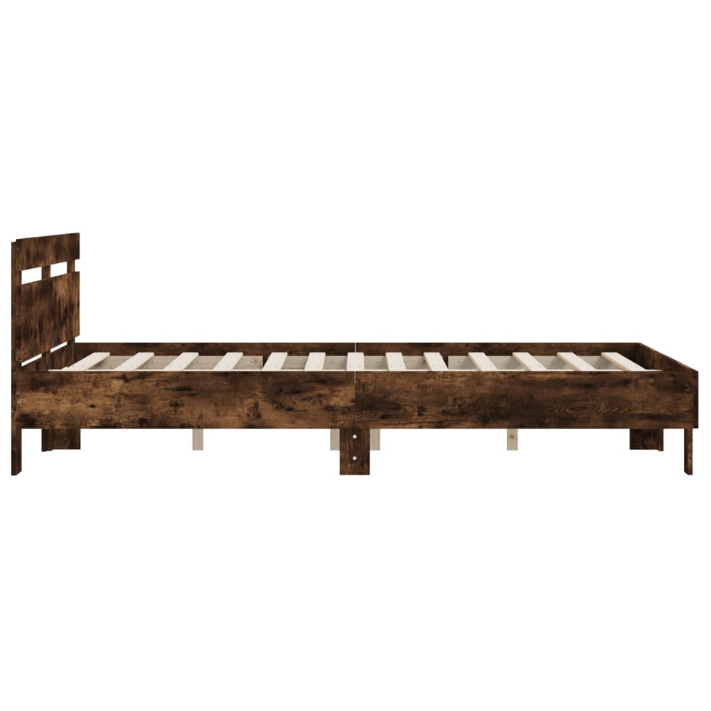 vidaXL Bedframe met hoofdeinde bewerkt hout gerookt eiken 150x200 cm