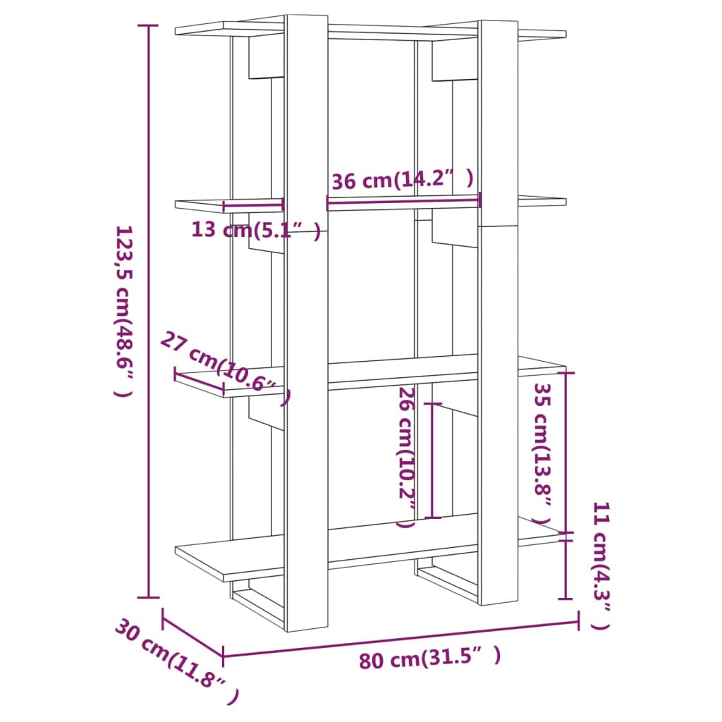 vidaXL Boekenkast/kamerscherm 80x30x123,5 cm zwart