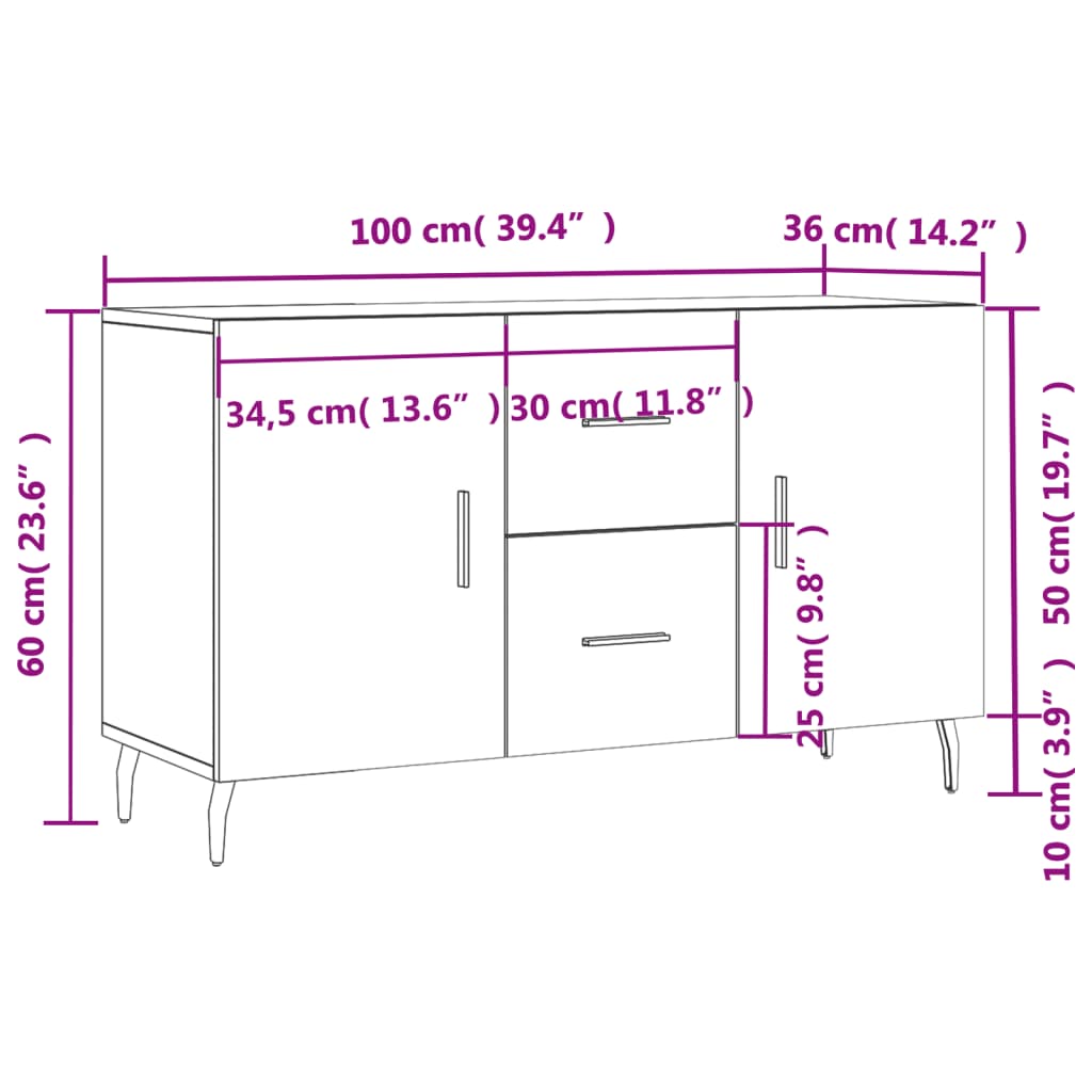 vidaXL Dressoir 100x36x60 cm bewerkt hout betongrijs