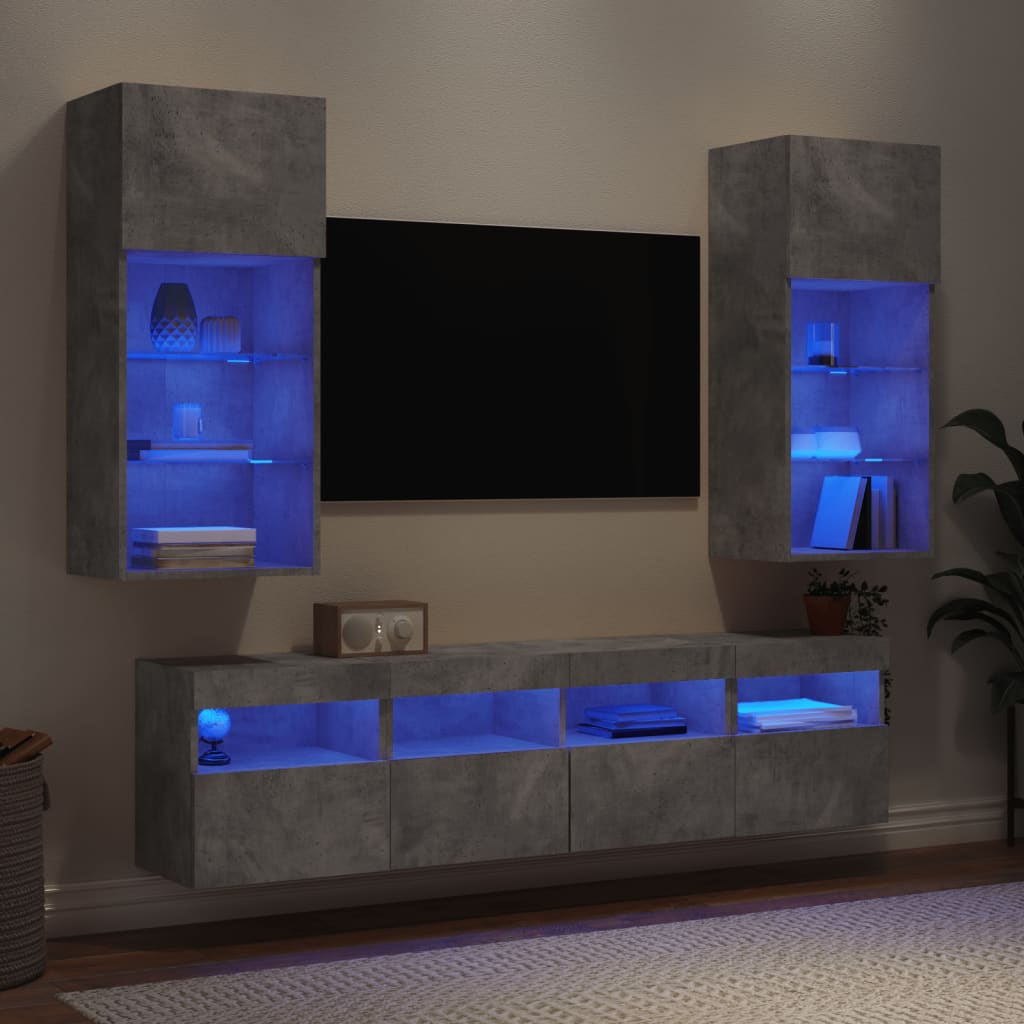 vidaXL 5-delige Tv-wandmeubelset met LED bewerkt hout betongrijs