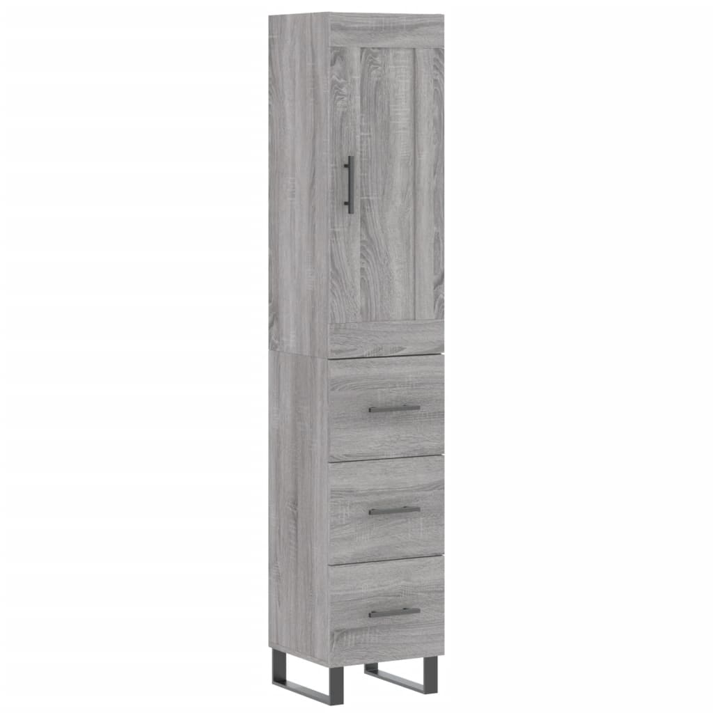 vidaXL Hoge kast 34,5x34x180 cm bewerkt hout grijs sonoma eikenkleurig