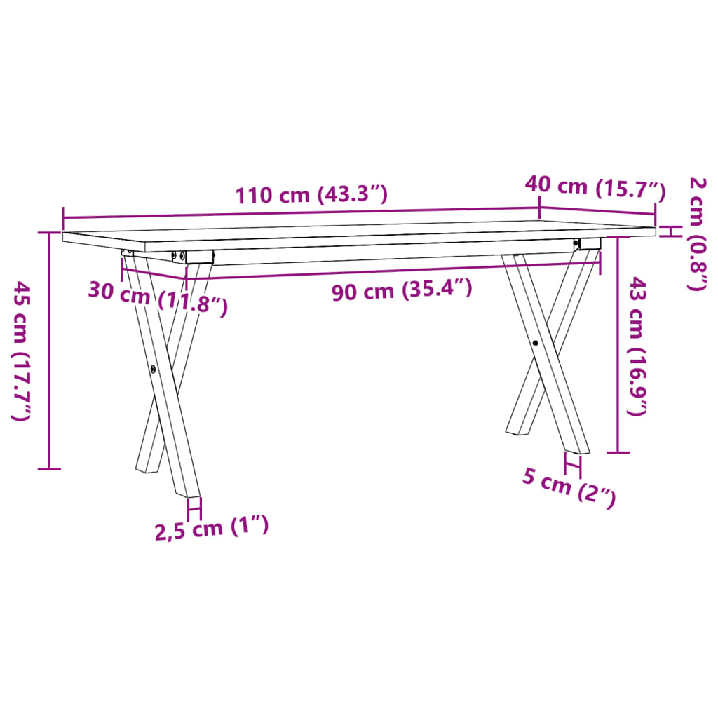 vidaXL Salontafel X-frame 110x40x45 cm massief grenenhout en gietijzer