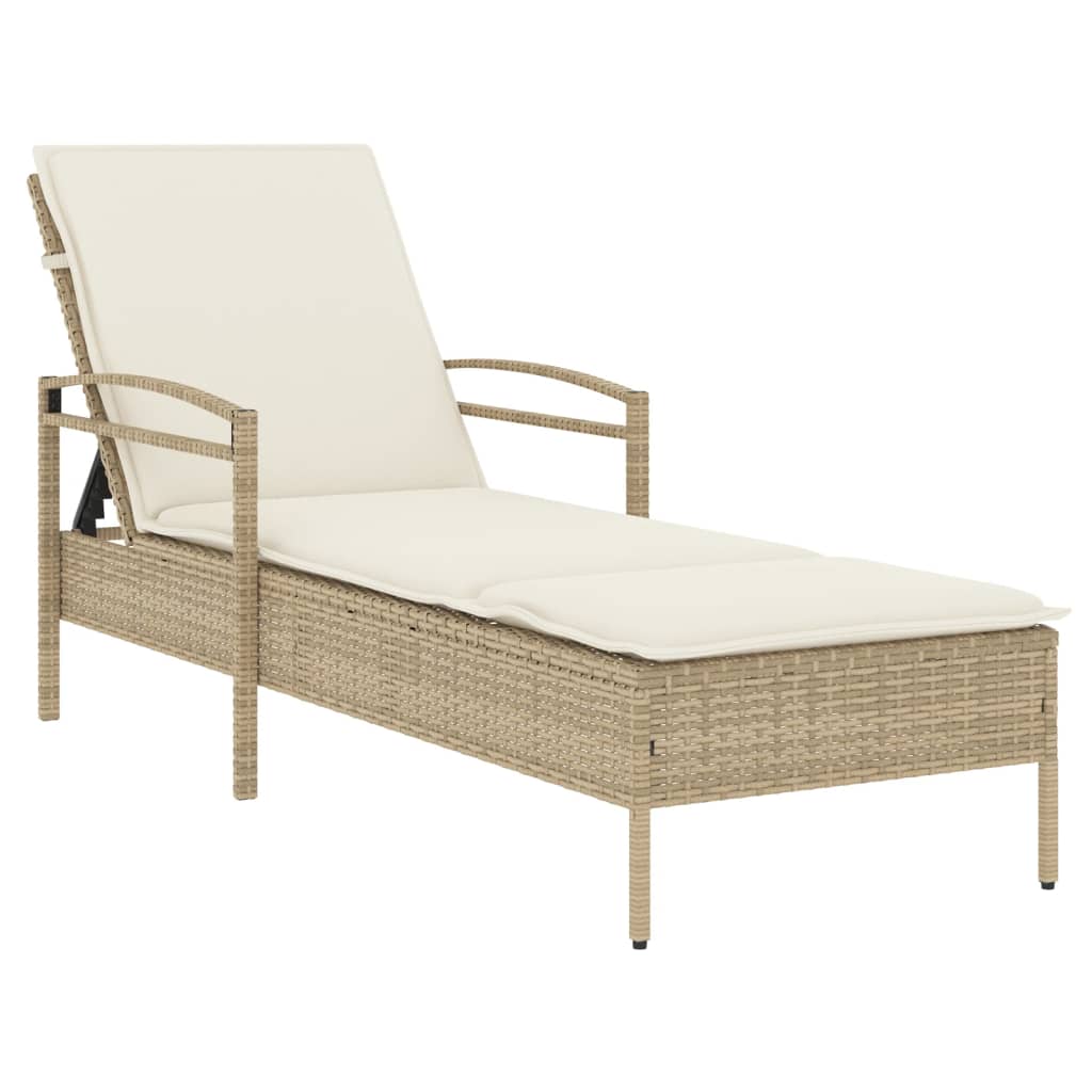 vidaXL Ligbed met kussen 63x200x81 cm poly rattan beige