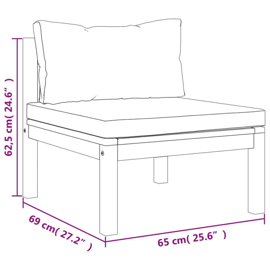 vidaXL 3-delige Loungeset met kussens massief acaciahout