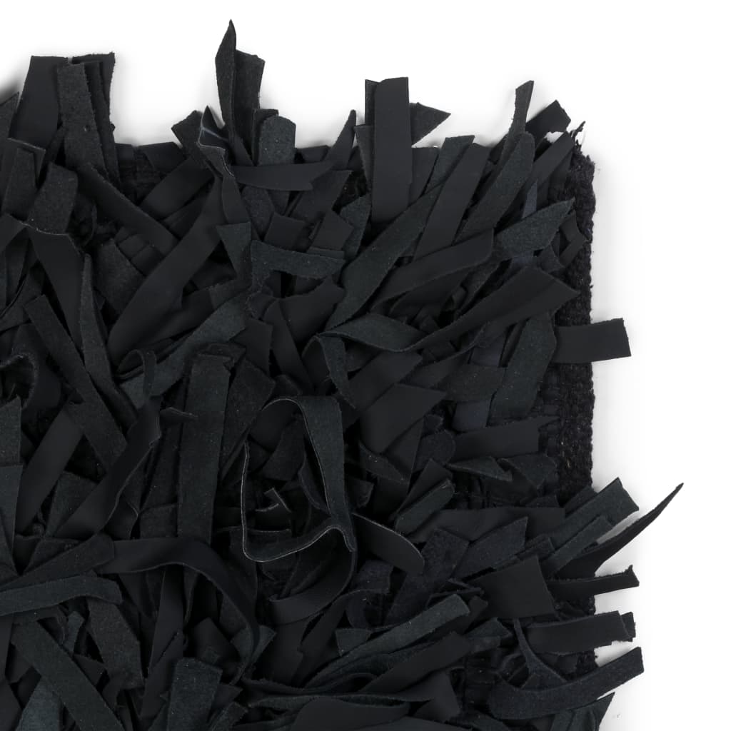 vidaXL Tapijt shaggy hoogpolig 80x160 cm echt leer zwart
