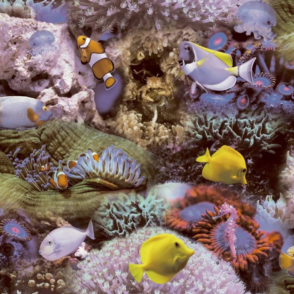 Good Vibes Behang Coral and Tropical Fish geel en paars
